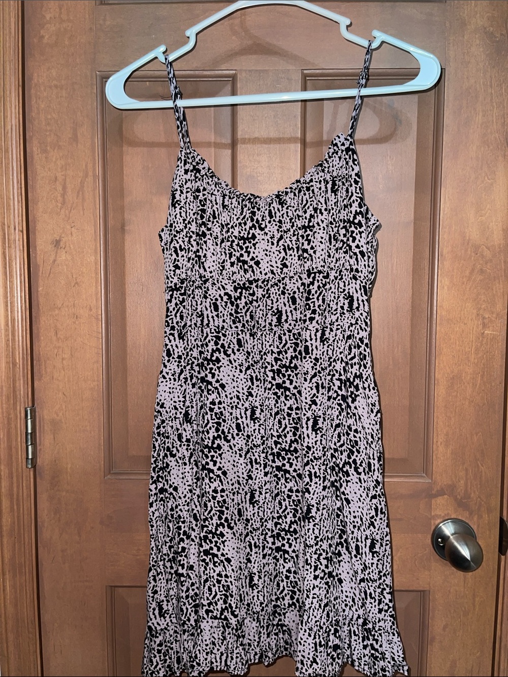 Final Touch Light Pink and Black Printed Spaghetti-Strap Mini Dress